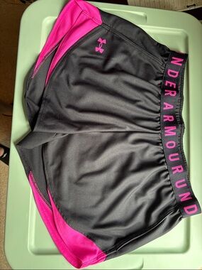 Under Armour Black and Pink Women's Athletic Shorts with Branded Waistband